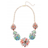 Pastel Crystal Flower Bouquet Neon Stones Bridal Statement Necklace